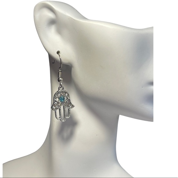 Hamsa Hand Rhinestone Earrings - Picture 4 of 11